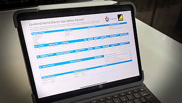 A digital Landlord Gas Safety Record certificate displayed on an iPad